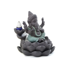 Porta Sahumerio Cascada de Humo Ganesh Sobre Loto 10,5cm Importado
