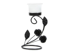 Porta Velas 4 Hojas Negro 16,5cm