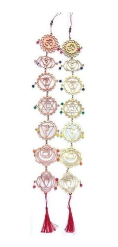 Colgante Llamador Tira 7 Chakras Madera Cobre / Dorado 70cm