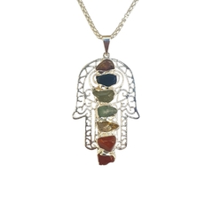 Dije Mano Hamsa Calada Cristales 7 Chakras Metal 5cm aprox Monte Kurama