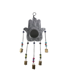 Colgante Espejo Mano Hamsa Campanitas Metal 50cm aprox Monte Kurama