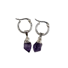 Aros Pendientes Acero Par Punta Amatista Bruto 1cm aprox Monte Kurama