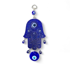 Colgante Mano Hamsa Esmaltada Ojo Turco Azul 21cm aprox