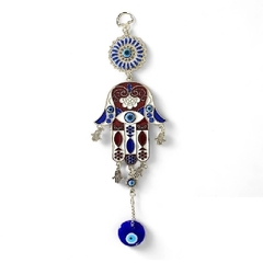 Colgante Mano Hamsa Esmaltada Colores Ojo Turco 24cm aprox