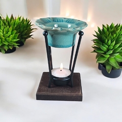 Hornito Flor Cerámica Base Madera 13cm aprox Monte Kurama - tienda online