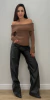 Calça Feminina Wide Leg Couro PU Com Bolsos By AF - loja online