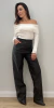 Calça Feminina Wide Leg Couro PU Com Bolsos By AF na internet