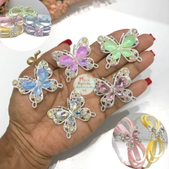 Borboleta de metal com strass e pedraria G 4cm - unidade - comprar online