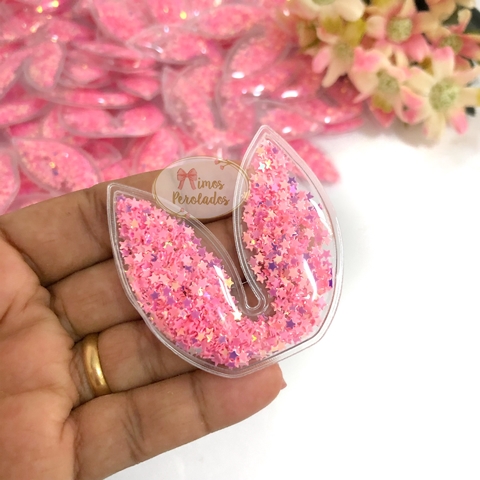 Orelha coelho cristal c/ estrelinhas rosa -unidade