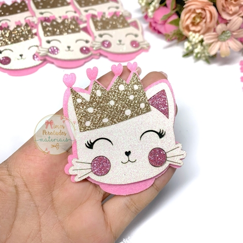 Aplique Gatinha G Glitter com coroa - unidade