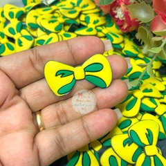 Aplique emborrachado laço verde e amarelo - unidade