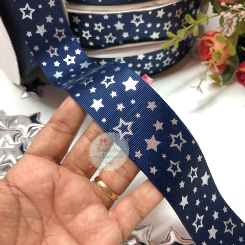 Fita 38mm azul marinho c/ estrelas prata - o metro