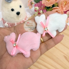 Aplique coelho de pelúcia lacinho rosa - unidade