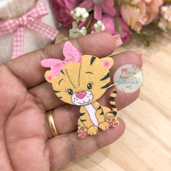 Aplique glitter tigresa com lacinho - unidade