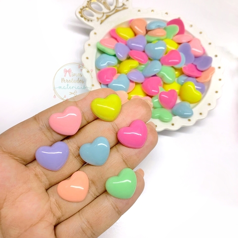 Mini corações de resina Candy Colors - pct c/ 5 unidades misto