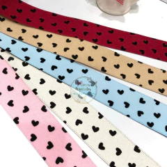 Fita corações pretos Veludo Cotelê c/ cetim 38mm - por metro - comprar online