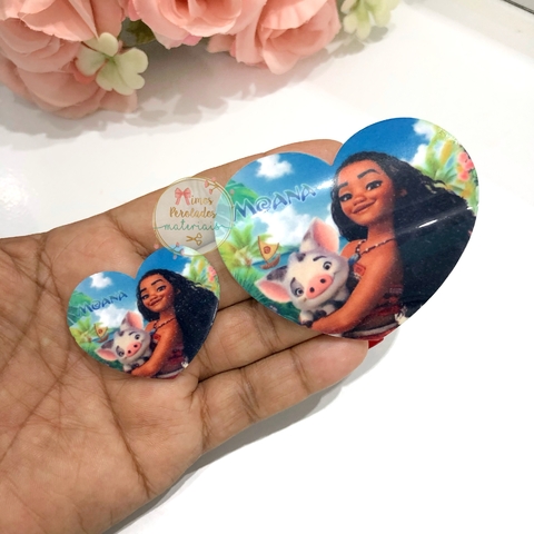 Aplique de acrílico coração Moana e Pua - unidade