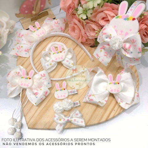 Kit Laceira de Sucesso | Laços Coelhinha com Flores (branco) | monta 8 peças