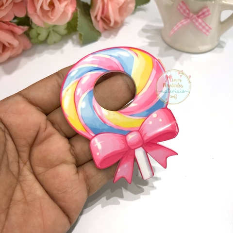 Aplique de acrílico pirulito candy G curvado com encaixe - unidade