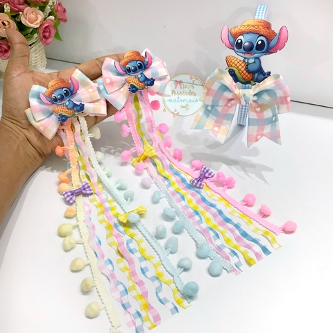Kit Laceira de Sucesso | Tiara e Parzinho Arraial do Stitch (milho) - comprar online