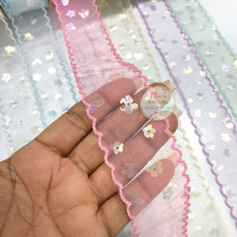 Fita Organza com flores e borda trabalhada - por metro - comprar online
