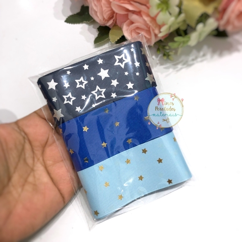 Kit fitas Estrelas Azul 38mm - 3 metros