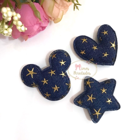 Aplique Jeans escuro com estrelinhas - unidade