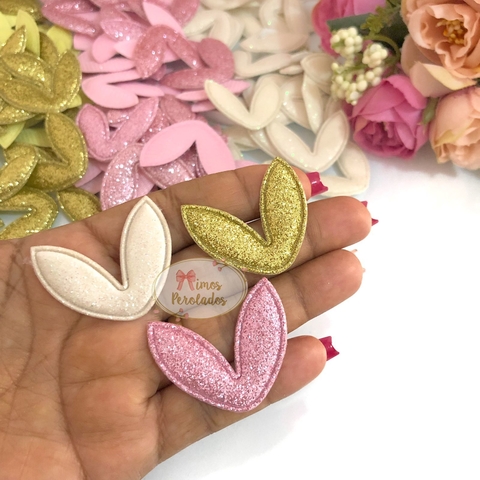 Aplique mini orelhinhas de coelho glitter - unidade