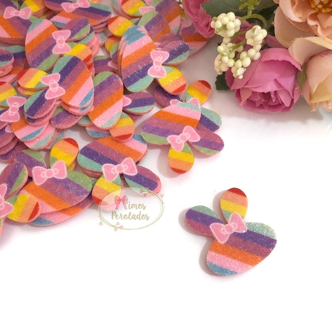 Aplique Coelhinho arco-íris glitter - unidade
