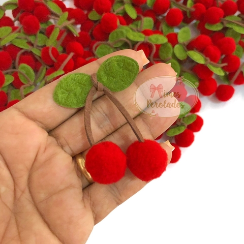 Aplique Cereja pompom - unidade