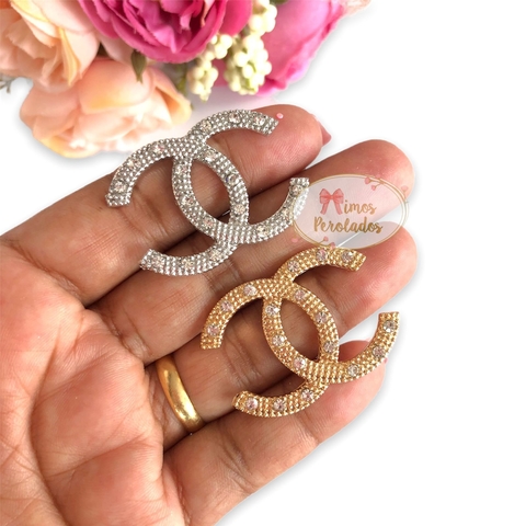 Aplique grife chanel luxo c/ strass - unidade