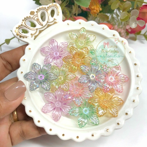 Flor G para aramado colorida irisada - 10 unidades
