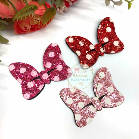Aplique laço da minnie glitter com bolinhas - unidade