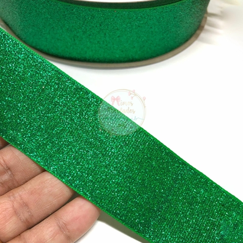 Fita glitter 38mm verde bandeira - por metro