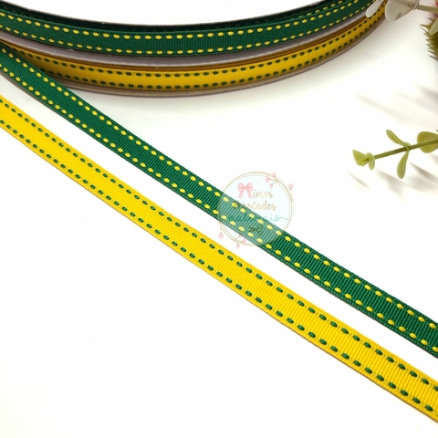 Fita pespontada 10mm verde e amarelo Copa - por metro
