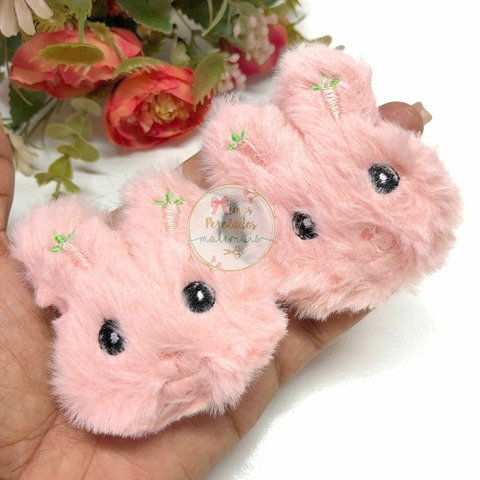 Aplique coelho G de pelúcia rosa - unidade