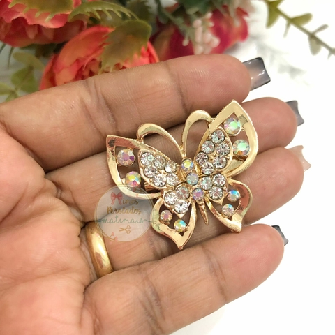 Chaton Broche borboleta com cristais holográfico - unidade