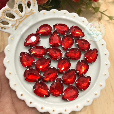 Chaton pedraria Gota Vermelho - 5 unidades