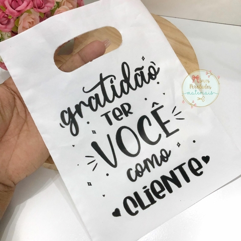 Sacola plástica P Branca personalizada - 5 unidades
