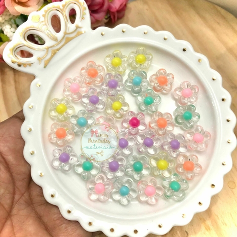 Entremeio flor transparente com miolo candy - 10 gramas
