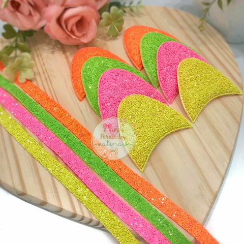 PAR Orelha flocada Neon + tira para tiara (3 peças)