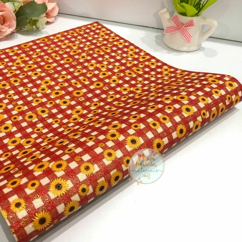 Lonita glitter Xadrez vermelho com girassol 39,5cm*26cm - 1 folha - comprar online