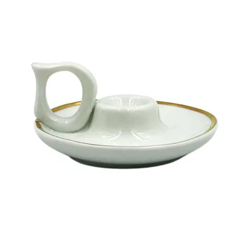 Castiçal de Porcelana com Filete Dourado - comprar online