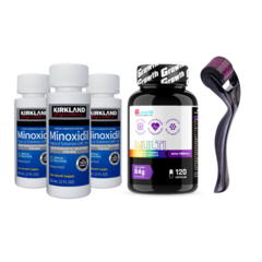 KIT 3 KIRKLAND 5% + 1 MULTIVITAMÍNICO GROWTH + 1 DERMAROLLER 0,5mm
