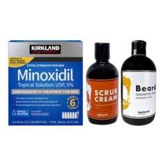 KIT 6 KIRKLAND 5% + 1 ESFOLIANTE FACIAL + 1 SHAMPOO DE BARBA