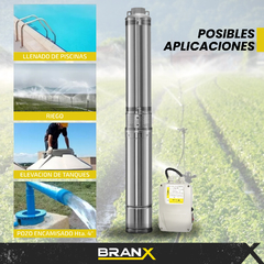 Bomba Sumergible Branx Pozo 1.5 Hp 6500l/h + Tablero Control BSM4-14 1.5M - tienda online