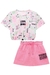 Conjunto Infantil Blusa Boxy em Canelado Forever Cool e Shorts Saia em Moletom s/ Pelúcia - Infanti