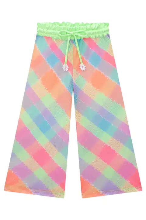 Calça Saída de Praia Infantil em Tela Fashion Colorida Neon - kukiê