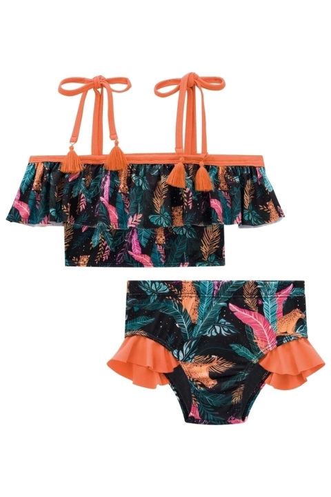 Biquíni Infantil Estampado Flora Top Ciganinha e Calcinha com Babado - Infanti