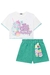 Conjunto Infantil Boxy Over em M. Malha Sorvetinho Pompom e Shorts em Moletom s/ Pelúcia c/Lenço - kukiê